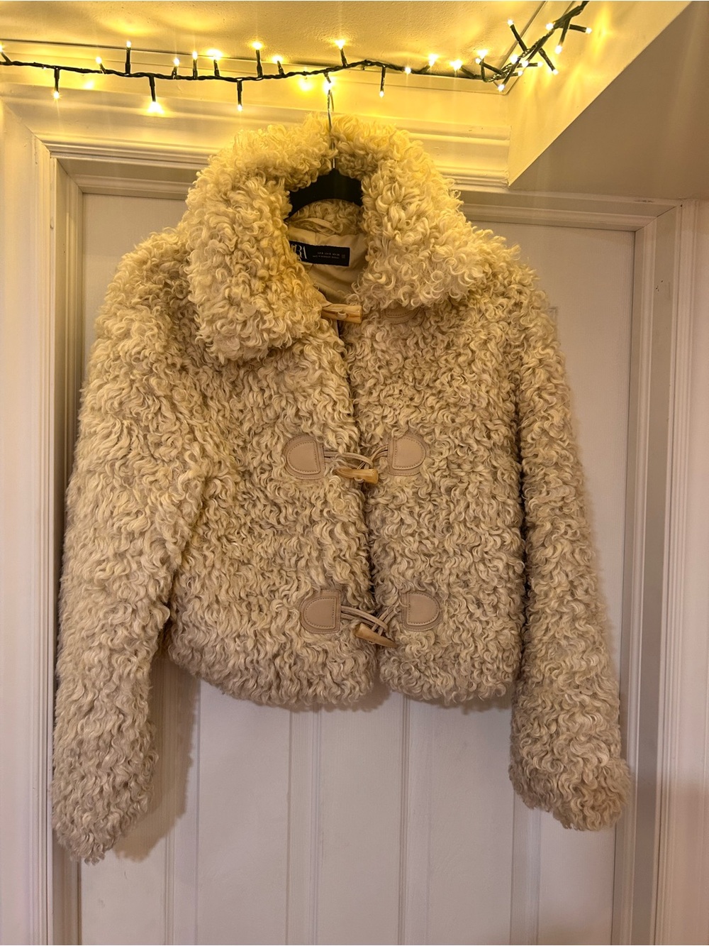 Zara Cream Teddy Toggle Jacket
